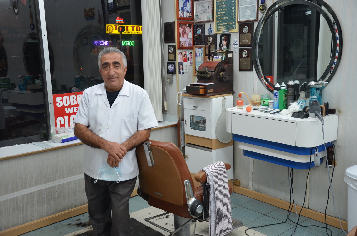 Celebrating 40 years in business at 295 East Main Street in East Patchogue last August, Sal’s Patchogue Barber Shop continues to thrive. Sal Bademci has run a one-man operation here in recent years, doing 25 to 30 cuts a day
